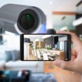 hand holding 3d rendering mobile connect with security camera