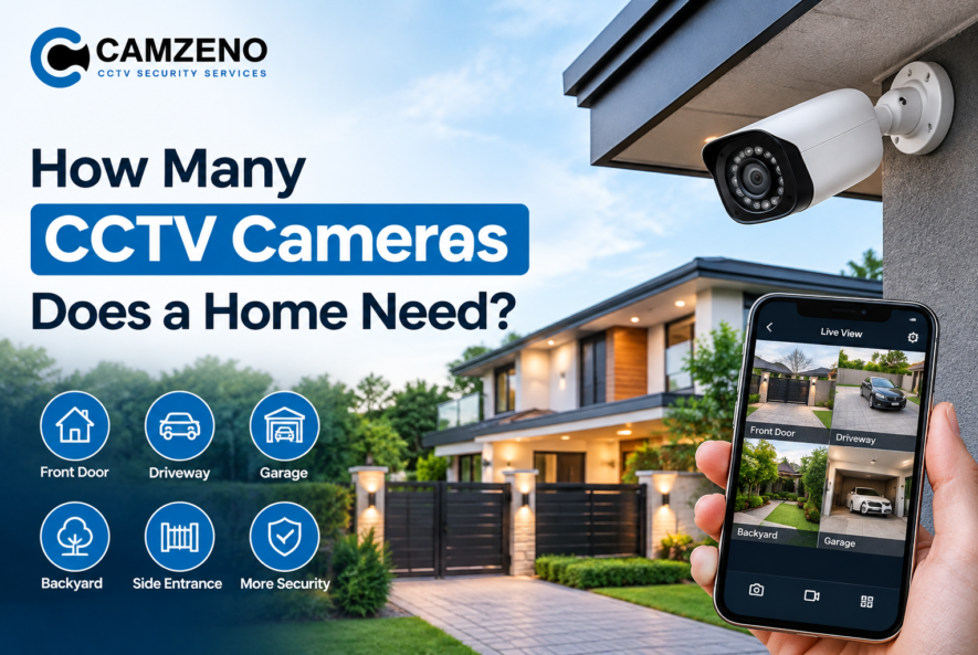 How many CCTV cameras does a home need? Home security camera coverage for front door, driveway, garage, backyard, and side entrance.