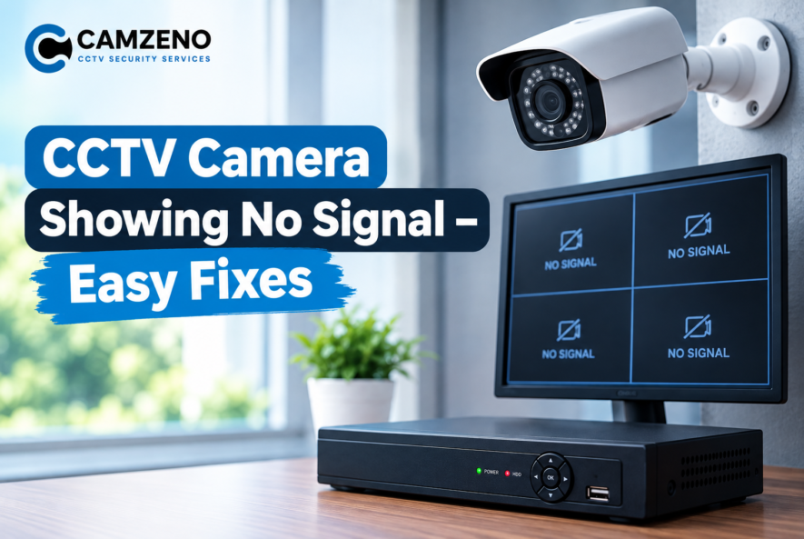 CCTV camera showing no signal with a security monitor and DVR system